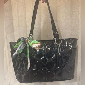 Coach East West Gallery tote bag in black patent leather